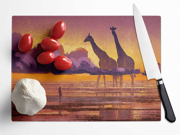 Giant Giraffes In The Distance Glass Chopping Board