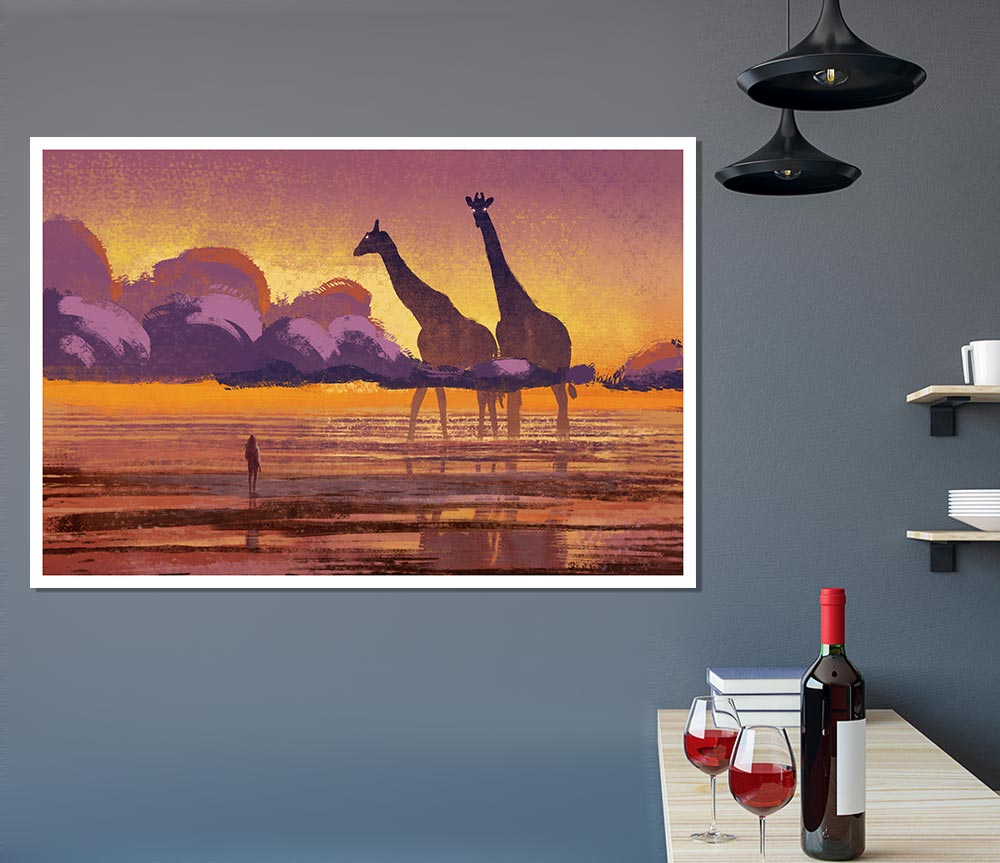 Giant Giraffes In The Distance Print Poster Wall Art