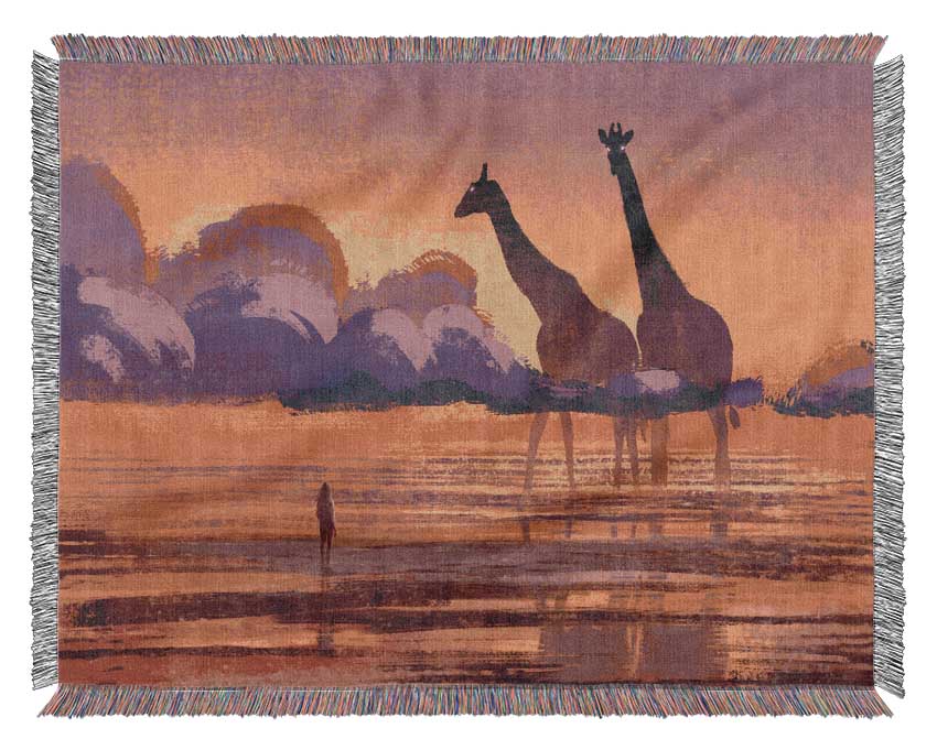 Giant Giraffes In The Distance Woven Blanket