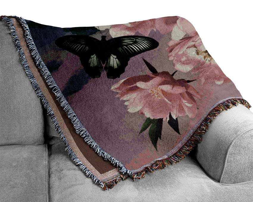 Cloudy Butterfly Flowers Woven Blanket