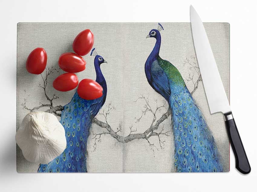 The Peacock Duo Glass Chopping Board