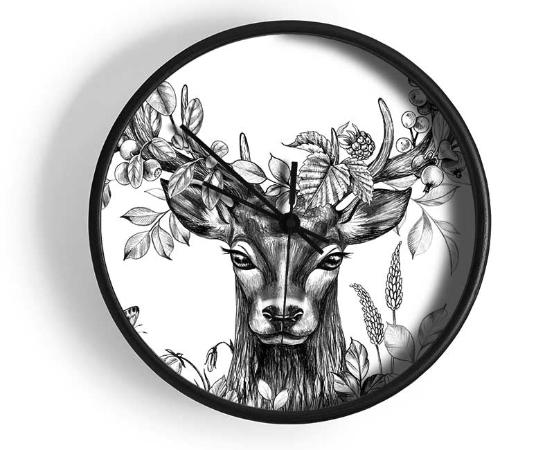 The Floral Deer Clock - Wallart-Direct UK