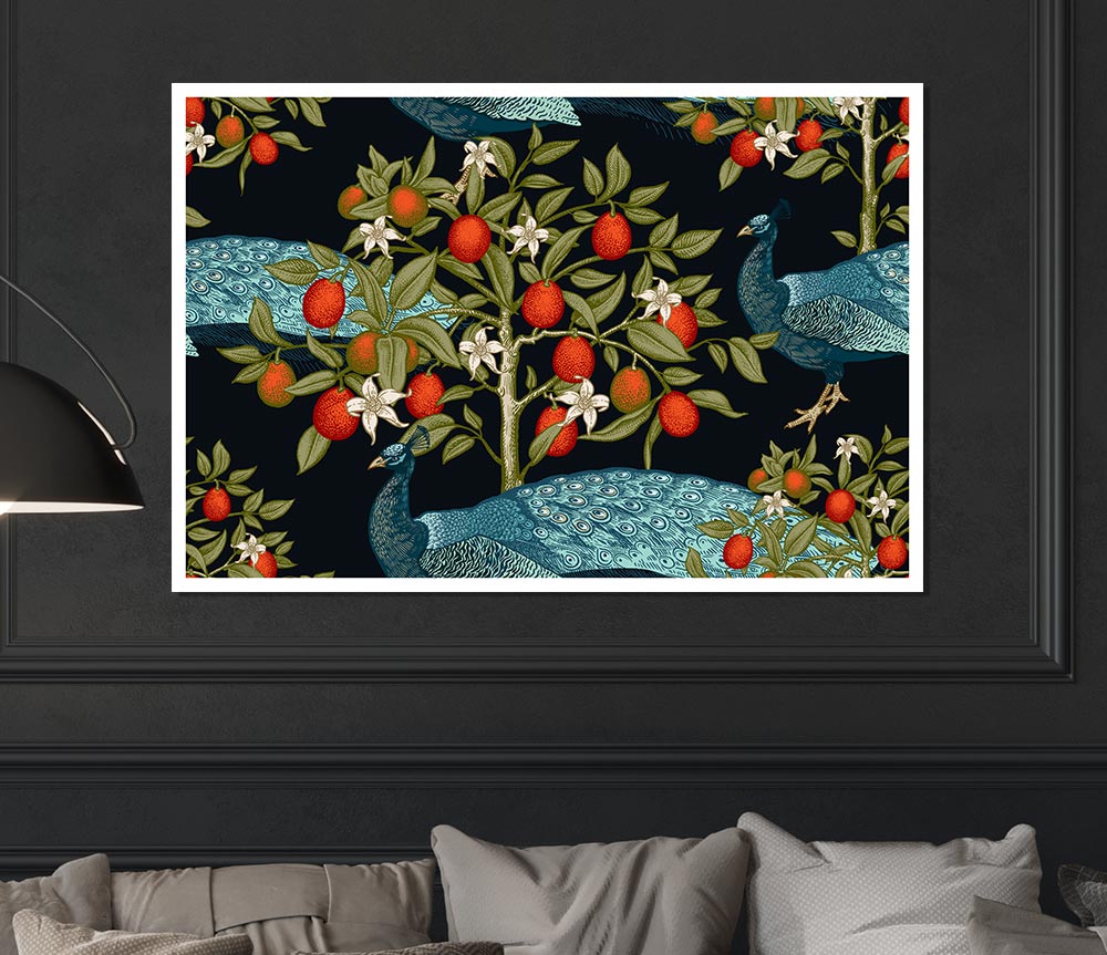 The Peacock And Orange Tree Print Poster Wall Art