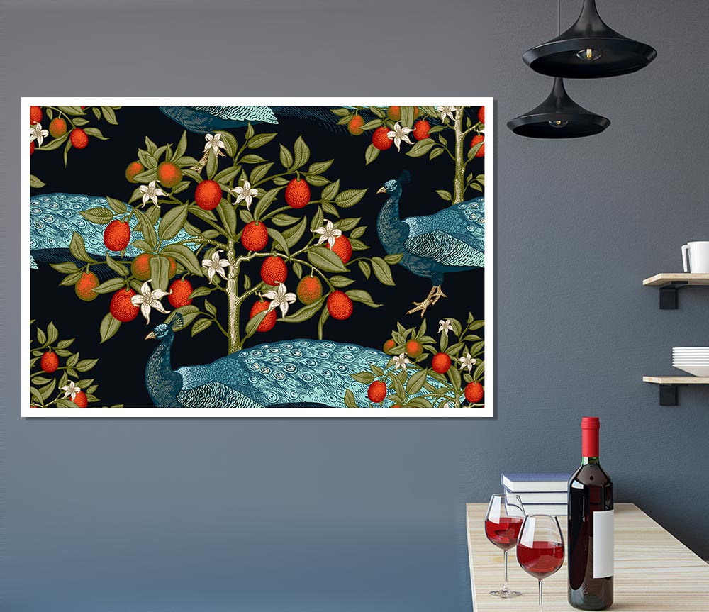 The Peacock And Orange Tree Print Poster Wall Art