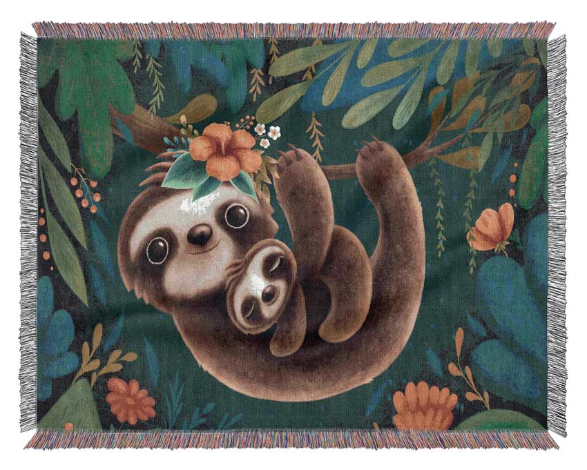 Sloth And Baby Woven Blanket