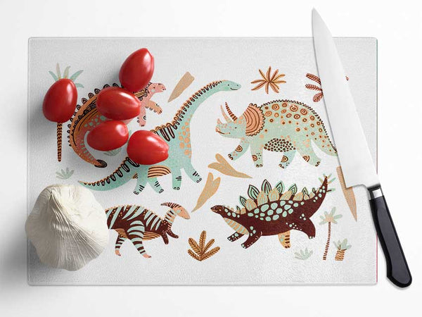 The Dinosaur Gathering Glass Chopping Board