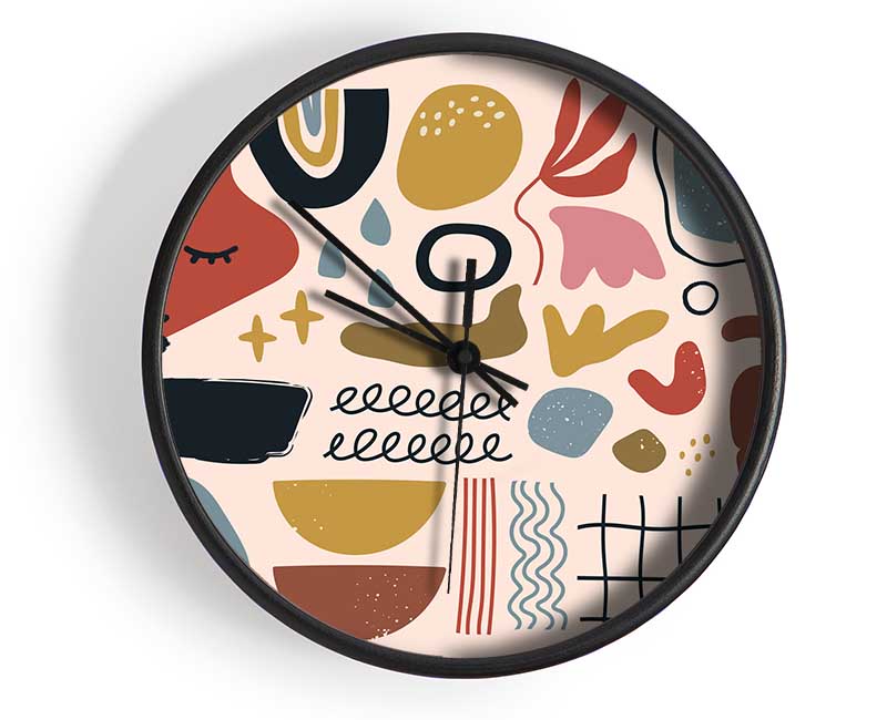 Mid Century Shapes And Faces Clock - Wallart-Direct UK