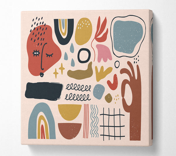 A Square Canvas Print Showing Mid Century Shapes And Faces Square Wall Art