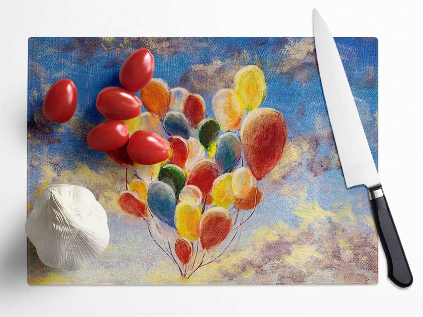 Balloons In The Sky Glass Chopping Board