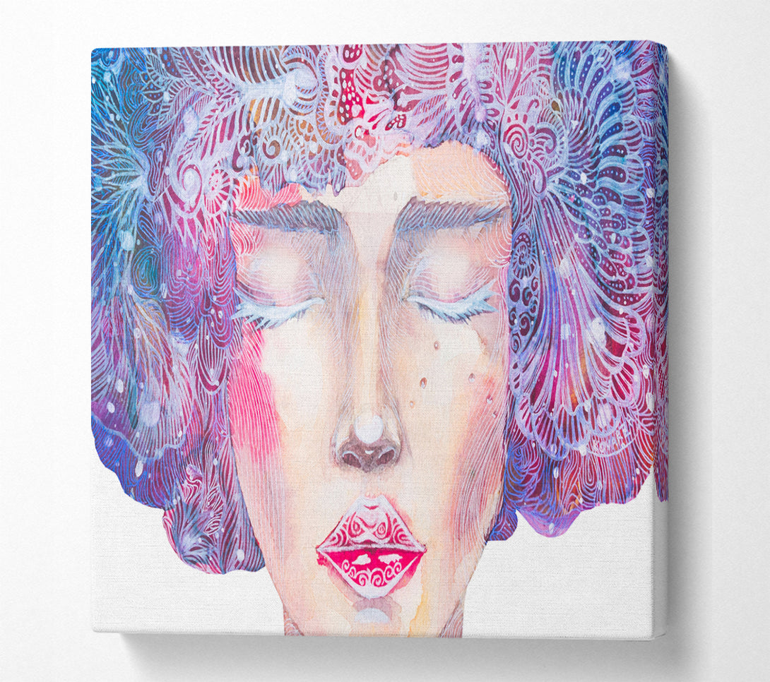 A Square Canvas Print Showing The Pretty Watercolour Face Square Wall Art