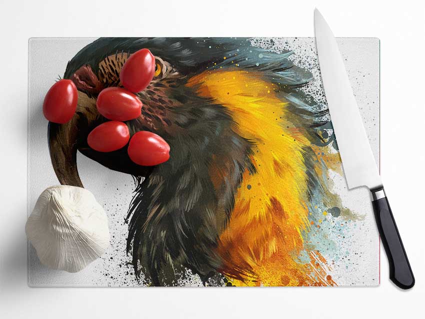 Rainbow Splatter Parrot Glass Chopping Board