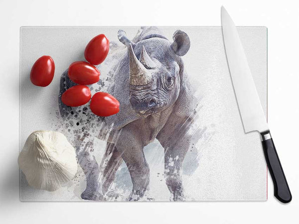 Watercolour Rhino Glass Chopping Board