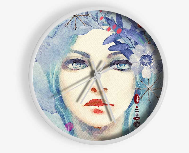 Blue Face Woman Watercolour Clock - Wallart-Direct UK