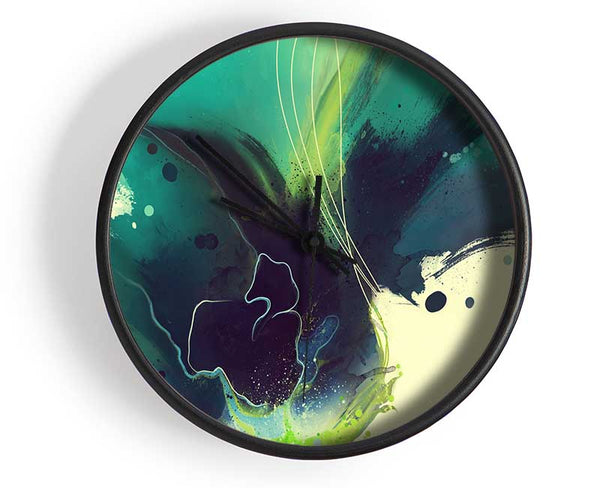 Green And Blue Brush Strokes Clock - Wallart-Direct UK