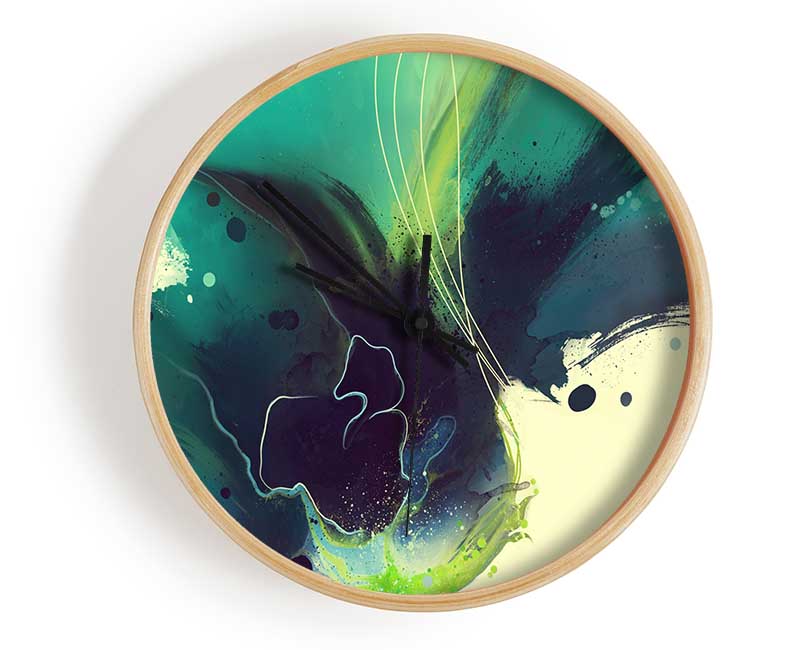 Green And Blue Brush Strokes Clock - Wallart-Direct UK