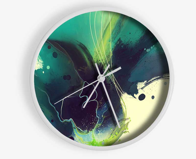 Green And Blue Brush Strokes Clock - Wallart-Direct UK