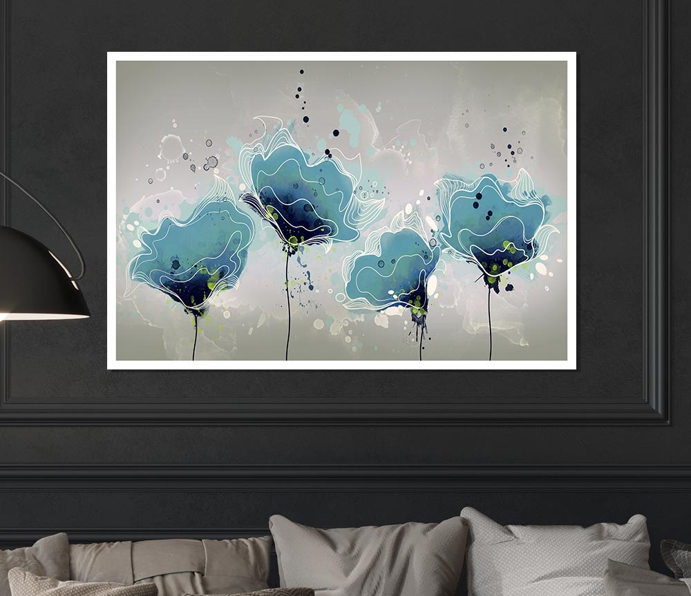 Blue Jazz Flowers Print Poster Wall Art