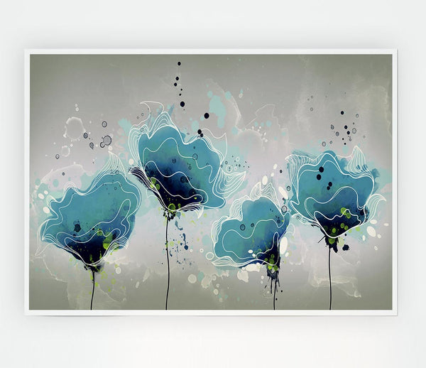 Blue Jazz Flowers Print Poster Wall Art