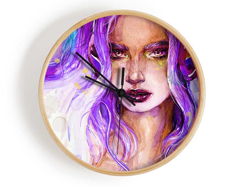 Lilac Woman Watercolour Clock - Wallart-Direct UK