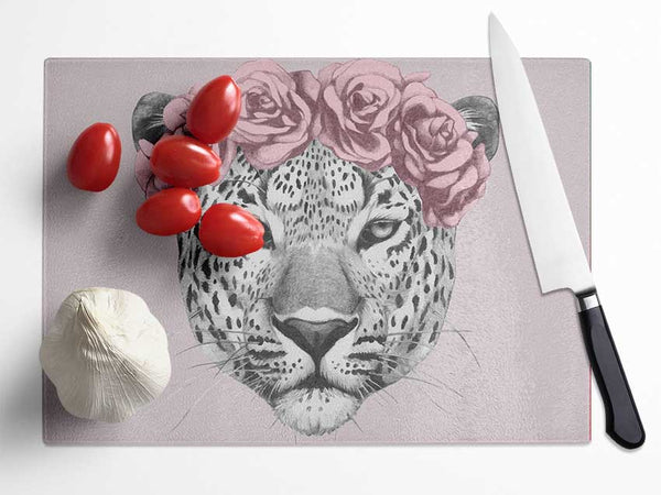 The Rose Head Leopard Glass Chopping Board