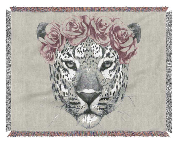 The Rose Head Leopard Woven Blanket