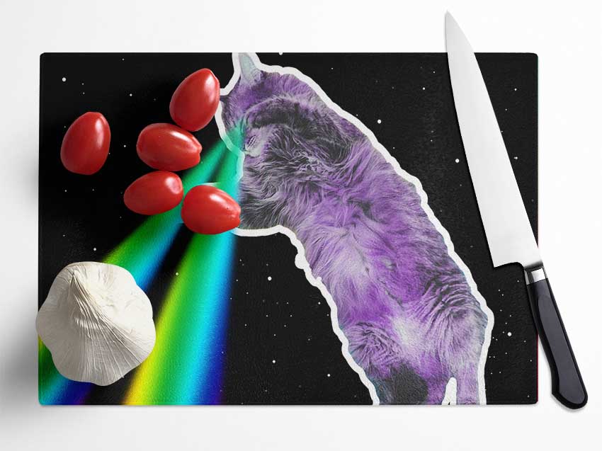 Cat Lazer Beam Space Glass Chopping Board