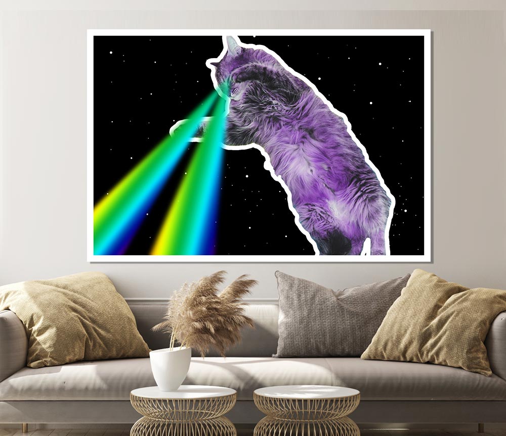 Cat Lazer Beam Space Print Poster Wall Art