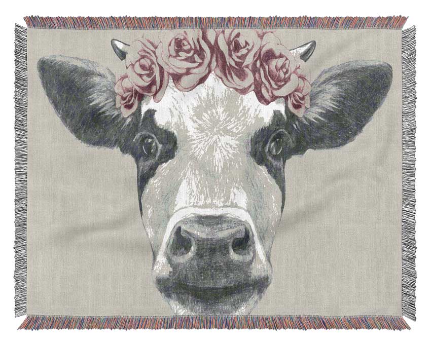 Rose Cow Head Woven Blanket