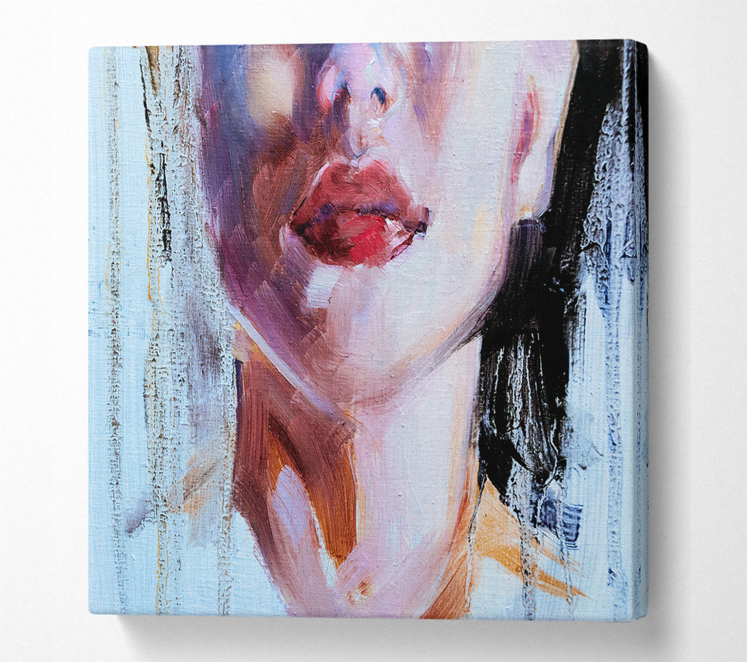 A Square Canvas Print Showing The Lips Of A Woman Square Wall Art