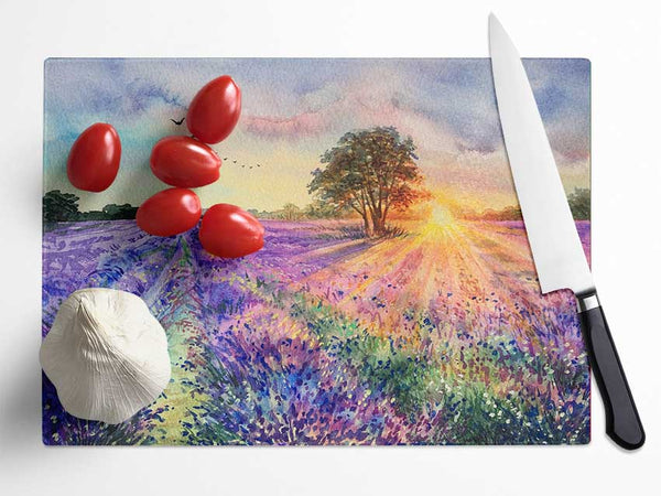 Lilac Fields Sunset Glass Chopping Board