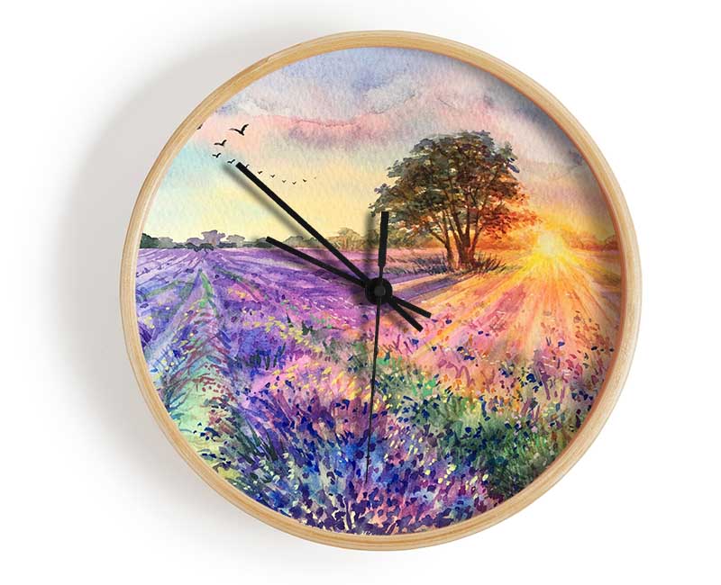 Lilac Fields Sunset Clock - Wallart-Direct UK