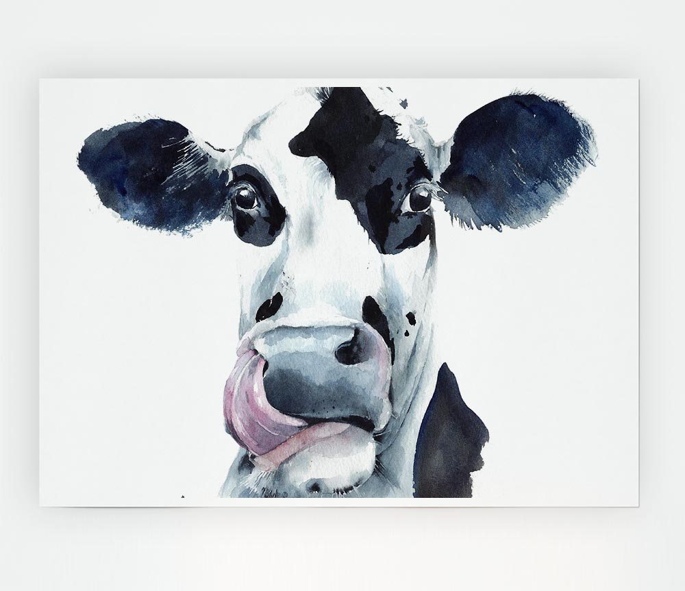 Cow Licking Print Poster Wall Art