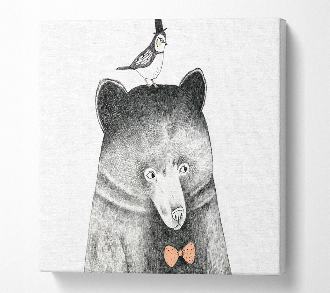 A Square Canvas Print Showing Bird And Bear Square Wall Art