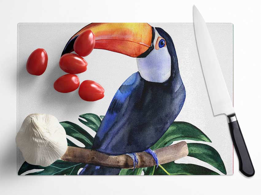 Palm Leaf Toucan Glass Chopping Board