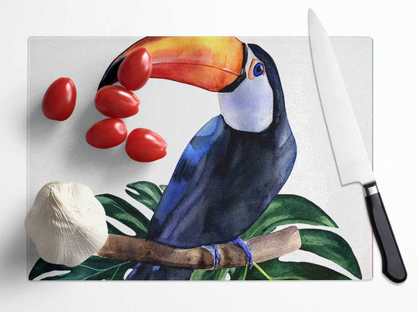 Palm Leaf Toucan Glass Chopping Board