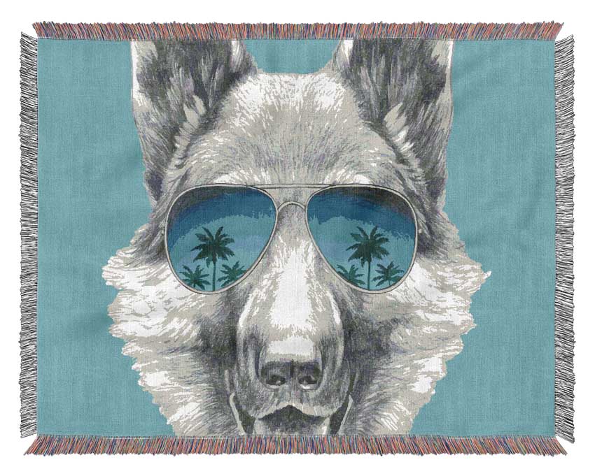 German Shepherd Glasses Woven Blanket