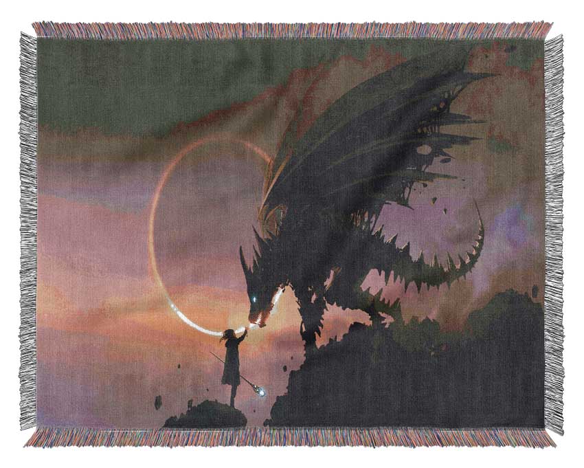 The Dragon Of The Cliff Woven Blanket