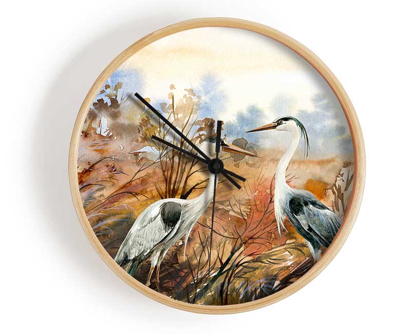 Herons In The Pond Clock - Wallart-Direct UK