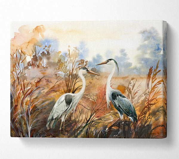 Picture of Herons In The Pond Canvas Print Wall Art