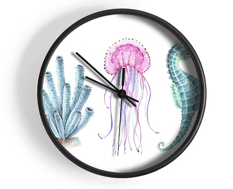 Seahorse Watercolour Clock - Wallart-Direct UK