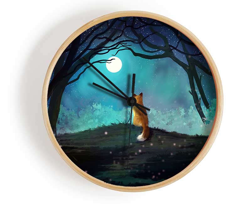 Fox Staring At The Moon Clock - Wallart-Direct UK