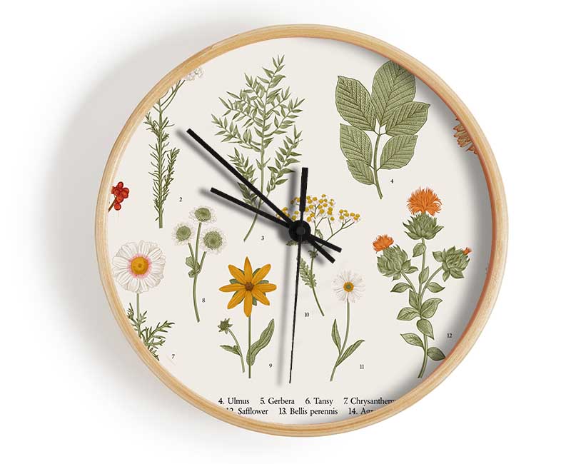 Flower Illustration Handrawn Clock - Wallart-Direct UK