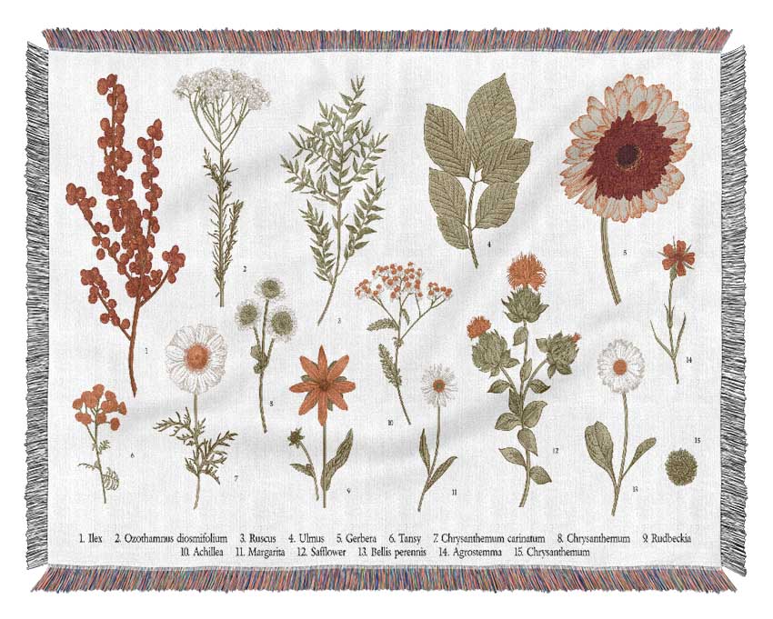 Flower Illustration Handrawn Woven Blanket