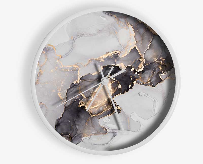 Grey And Gold Marble Clock - Wallart-Direct UK