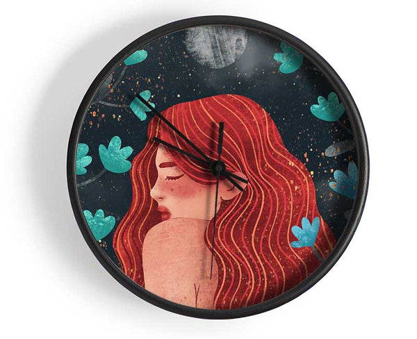 Red Haired Girl Flowers Clock - Wallart-Direct UK