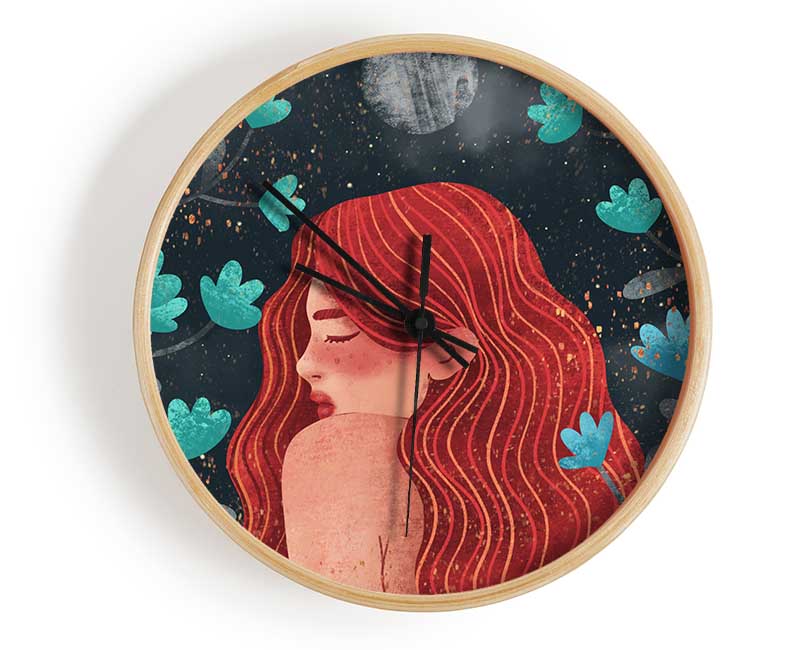 Red Haired Girl Flowers Clock - Wallart-Direct UK