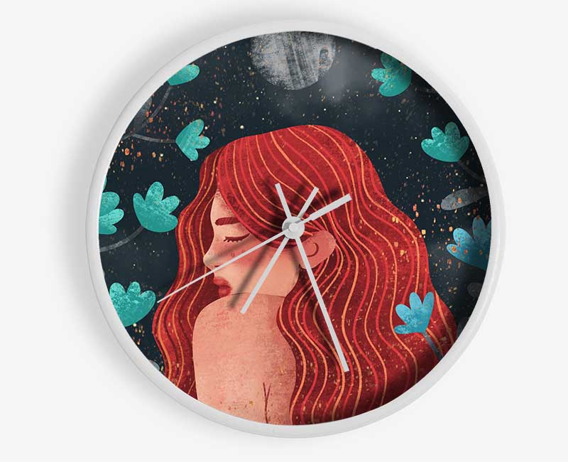 Red Haired Girl Flowers Clock - Wallart-Direct UK