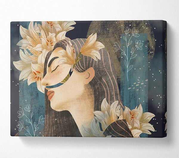 Picture of Cream Flowers Woman Canvas Print Wall Art