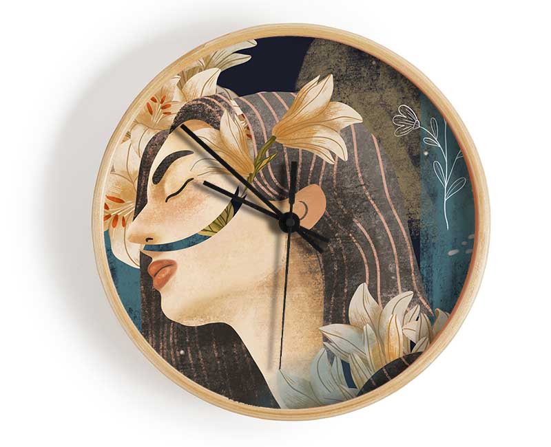 Cream Flowers Woman Clock - Wallart-Direct UK