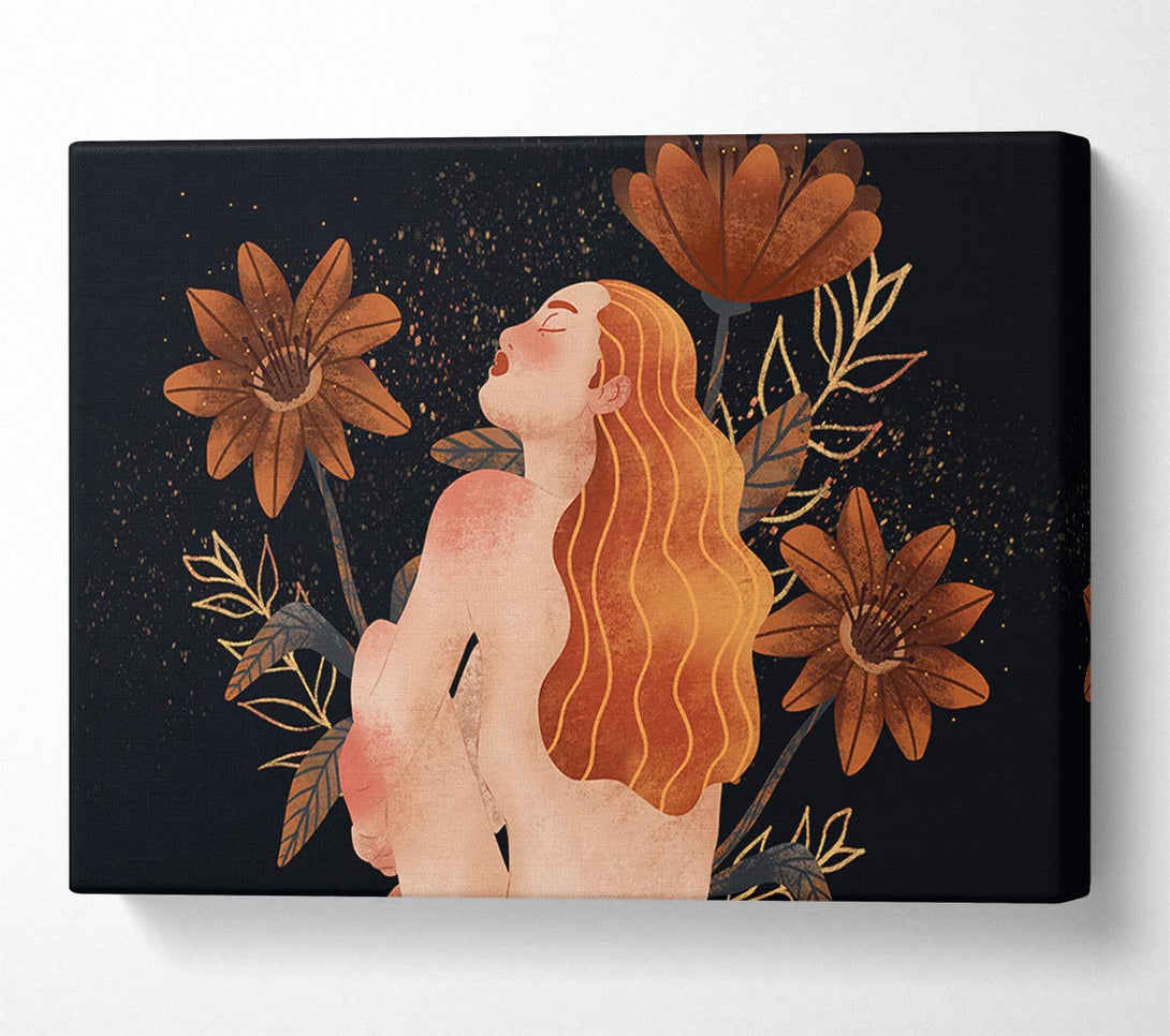 Picture of Red Haired Girl Floral Canvas Print Wall Art